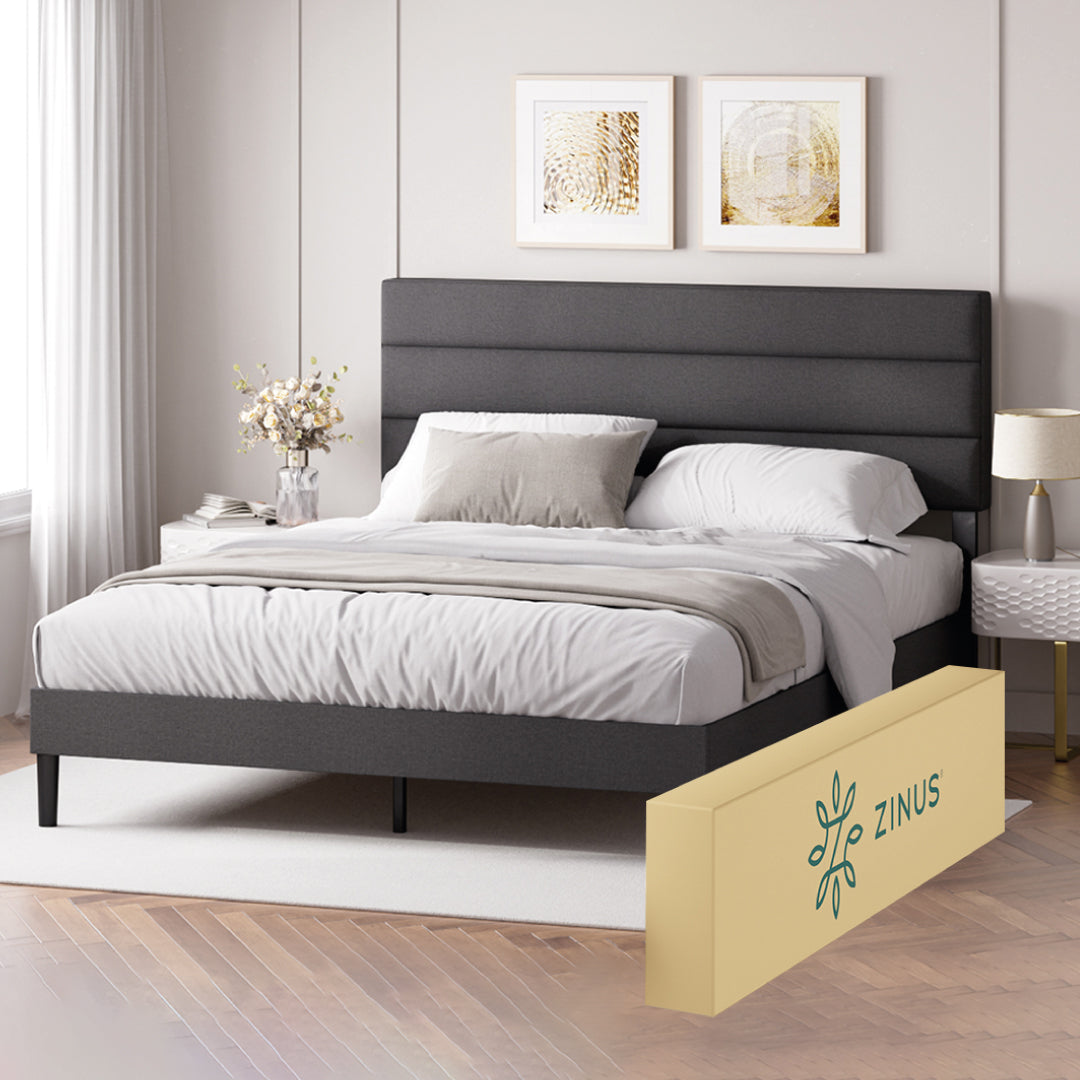 Zinus Piper | Base de cama con cabecera y tapizada, Fácil montaje
