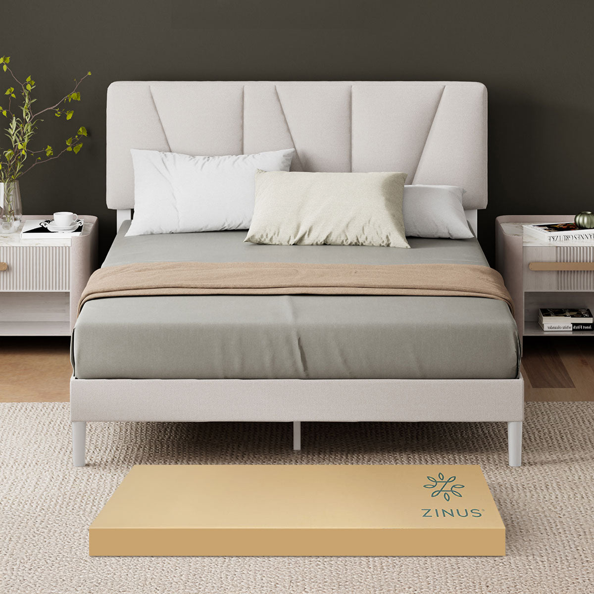 Base de cama con cabecera y tapizada, Fácil montaje | Maya