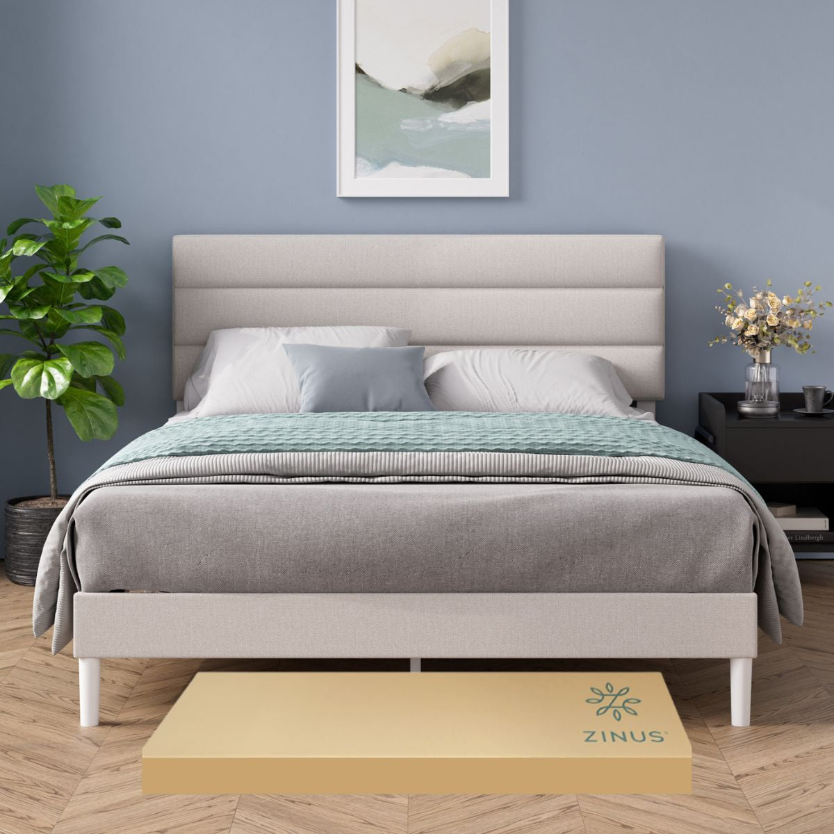 Base de cama con cabecera y tapizada, Fácil montaje | Piper