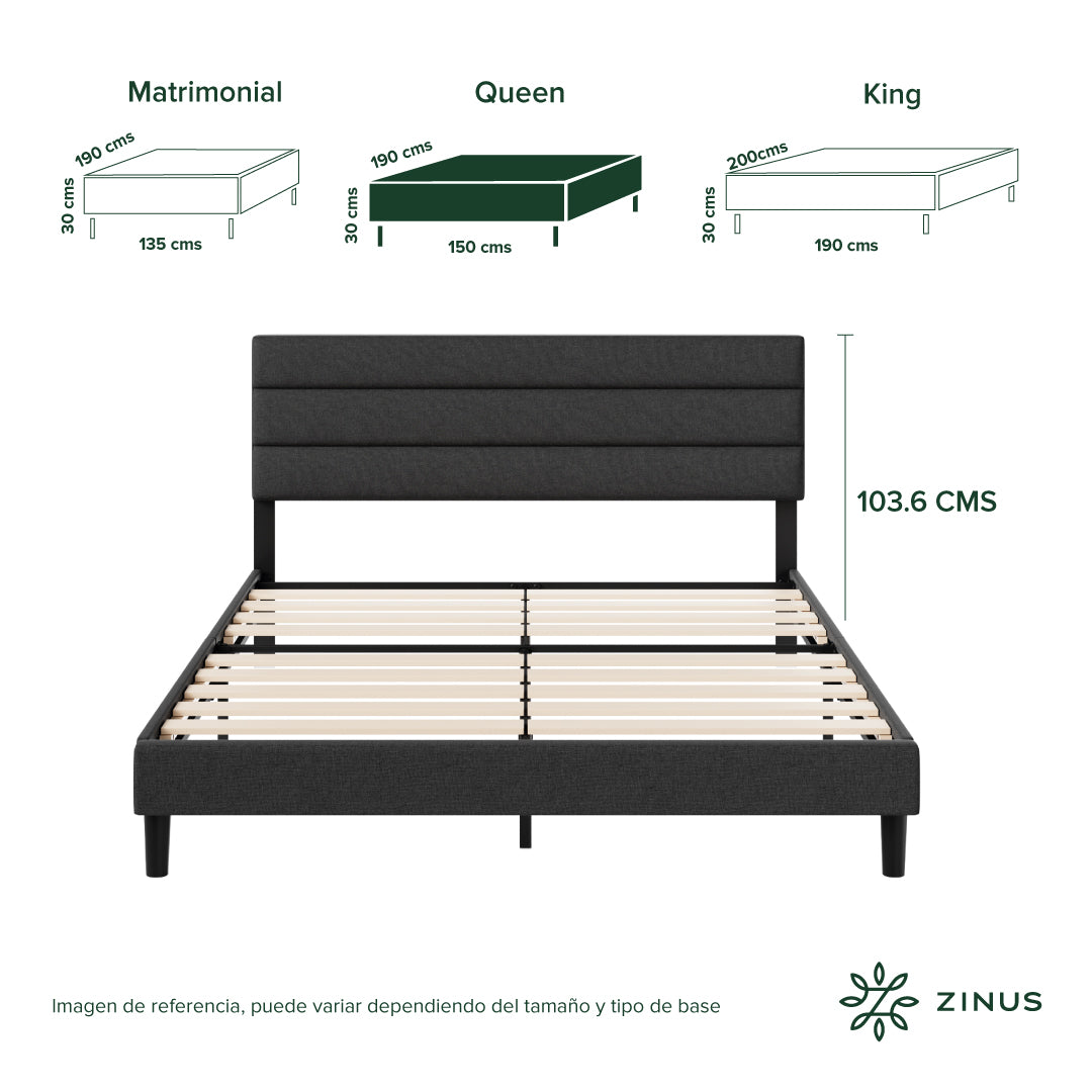 Zinus Piper | Base de cama con cabecera y tapizada, Fácil montaje