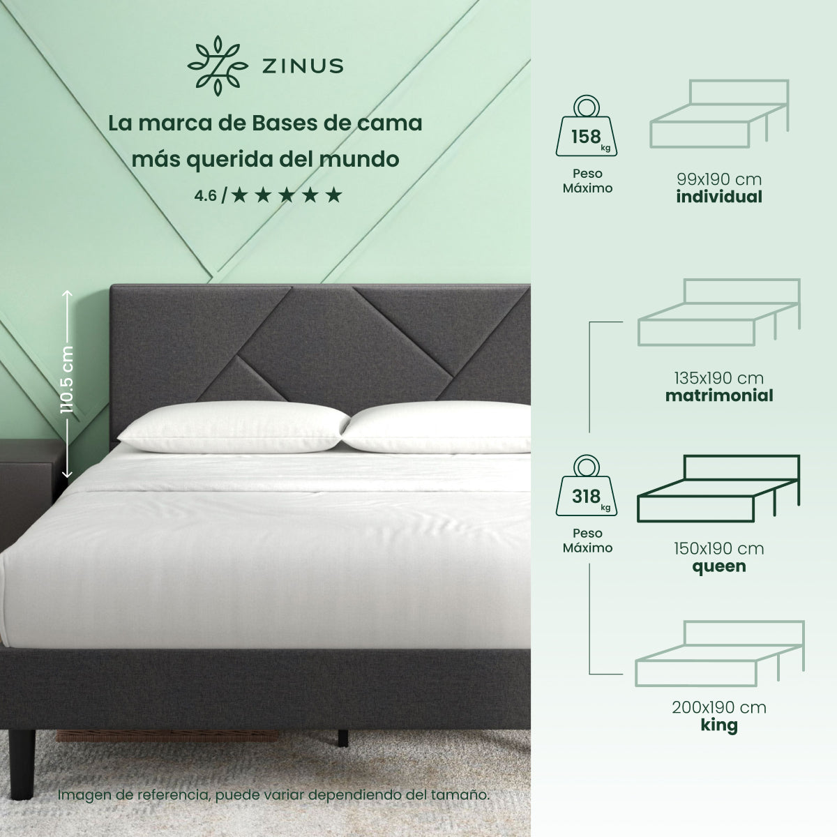 Base de Cama con Cabecera y Tapiz | Judy