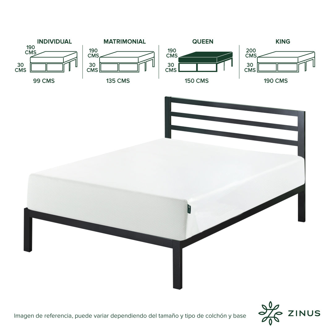 Colchón + Base | Green Tea + Base Metálica Con Cabecera Mia