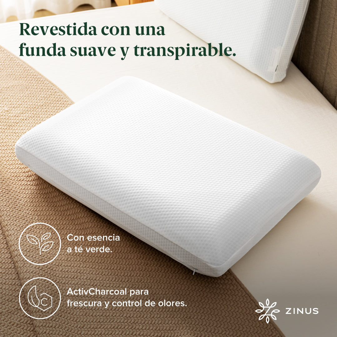 Almohada de Memory Foam con Esencia de Té Verde Firmeza Media | Tradicional