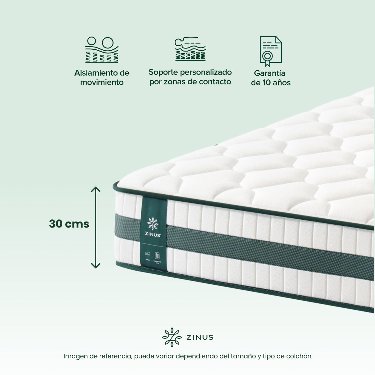 Zinus |  Cama Completa Base Piper + Colchón Comfort