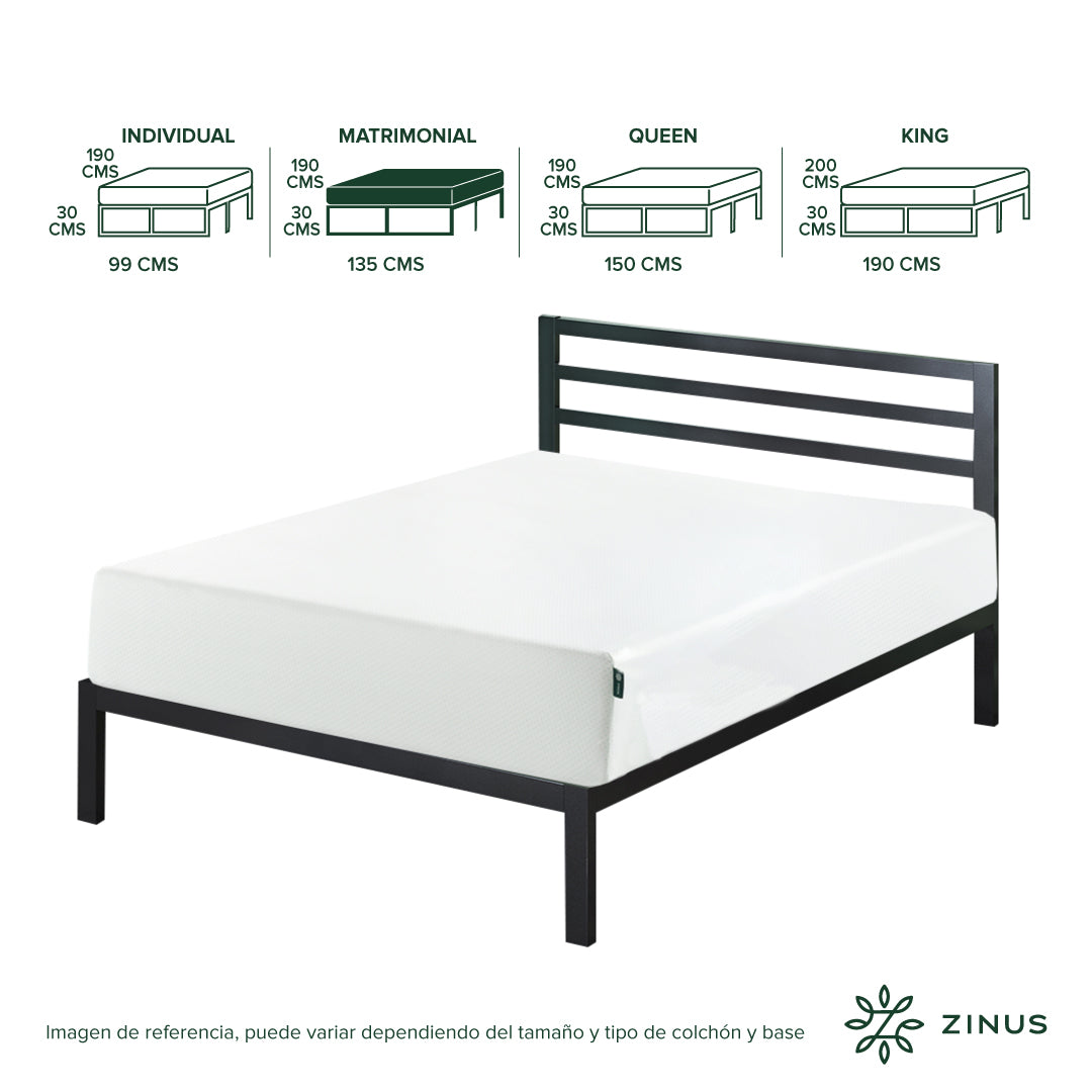 Colchón + Base | Green Tea + Base Metálica Con Cabecera Mia