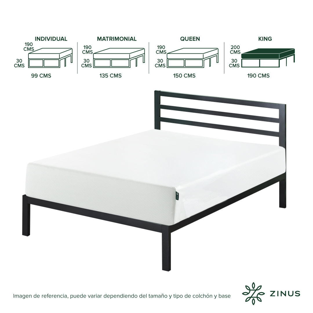 Colchón + Base | Green Tea + Base Metálica Con Cabecera Mia