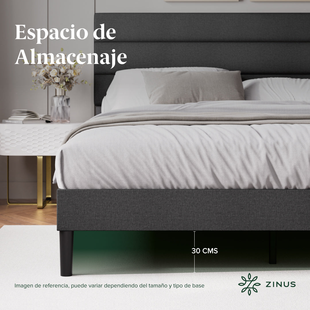 Zinus Piper | Base de cama con cabecera y tapizada, Fácil montaje