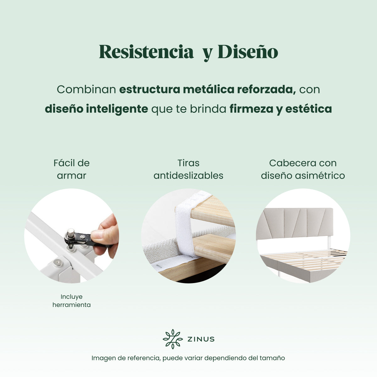 Base de cama con cabecera y tapizada, Fácil montaje | Maya