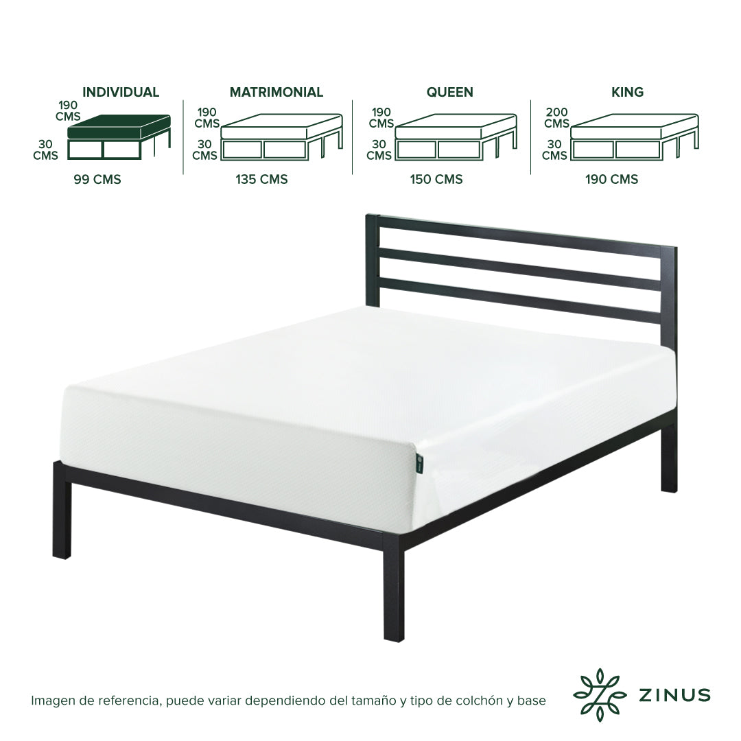 Colchón + Base | Green Tea + Base Metálica Con Cabecera Mia