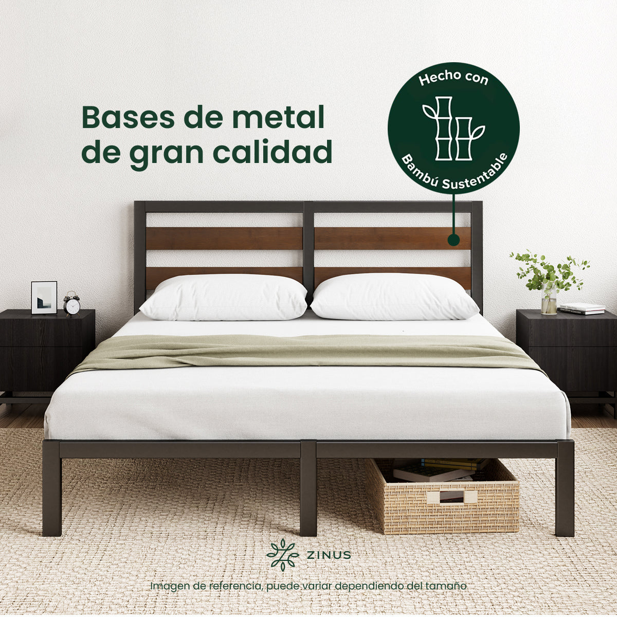 Zinus |  Cama Completa Base Shen + Colchón Comfort