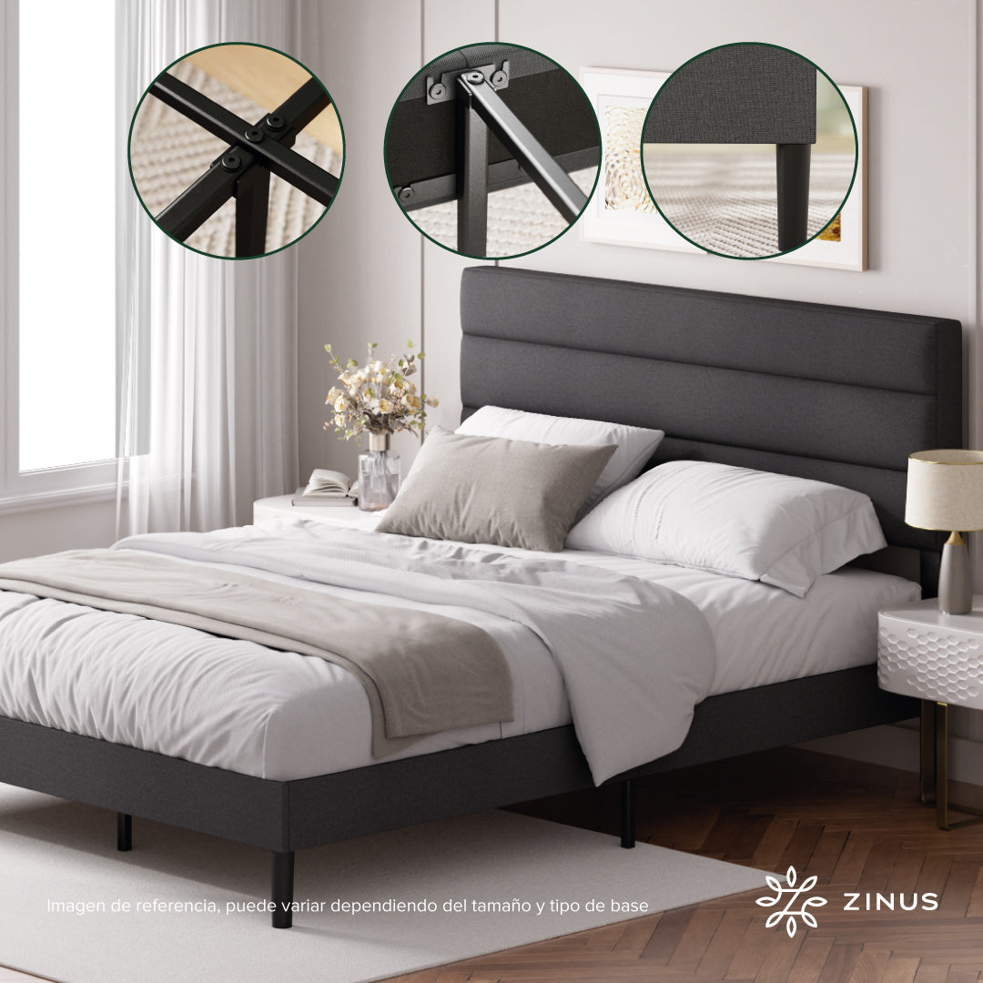 Zinus Piper | Base de cama con cabecera y tapizada, Fácil montaje