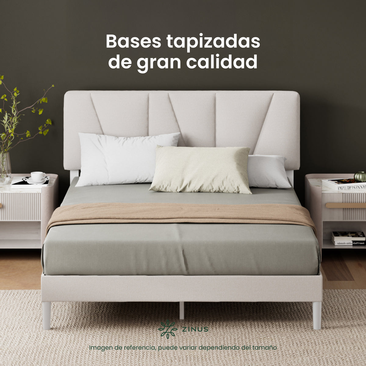 Base de cama con cabecera y tapizada, Fácil montaje | Maya