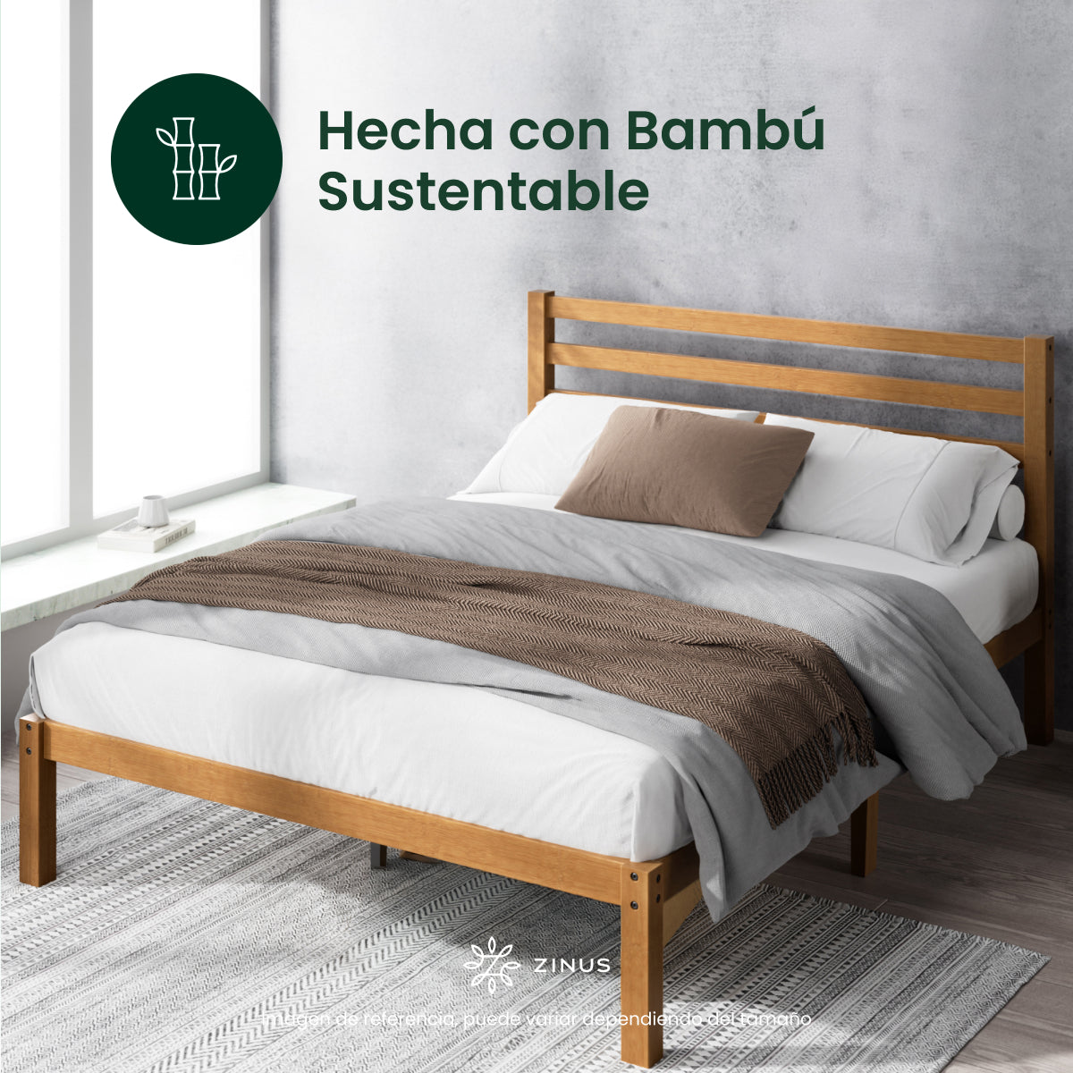 Zinus |  Cama Completa Base Leah + Colchón Comfort