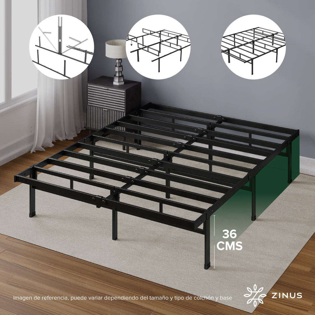 Zinus |  Cama Completa Base Justin + Colchón Sueño Fresco