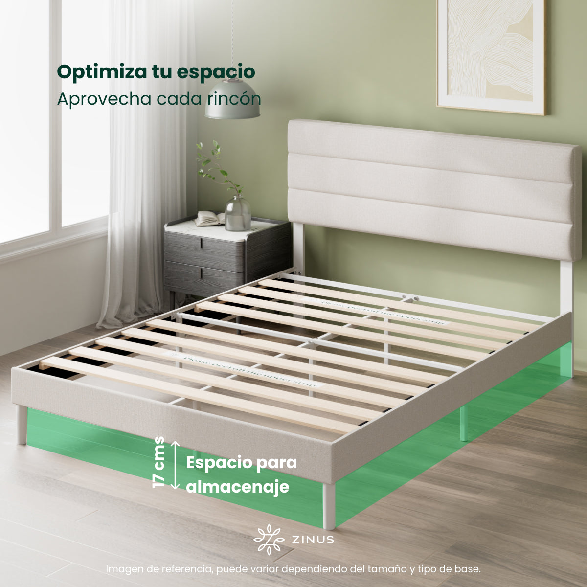 Base de cama con cabecera y tapizada, Fácil montaje | Piper