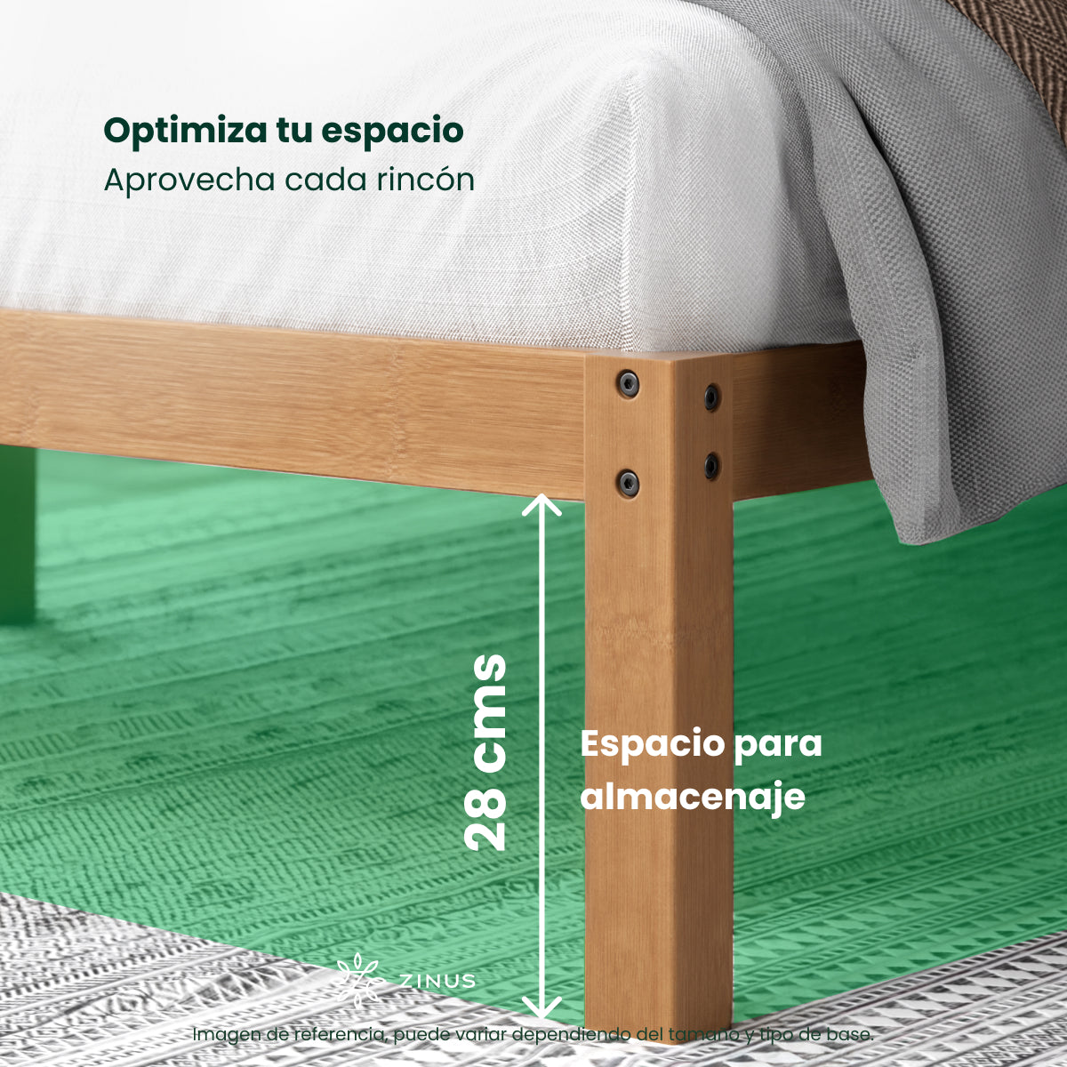 Zinus |  Cama Completa Base Leah + Colchón Comfort