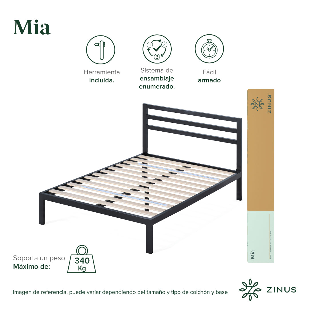 Colchón + Base | Green Tea + Base Metálica Con Cabecera Mia