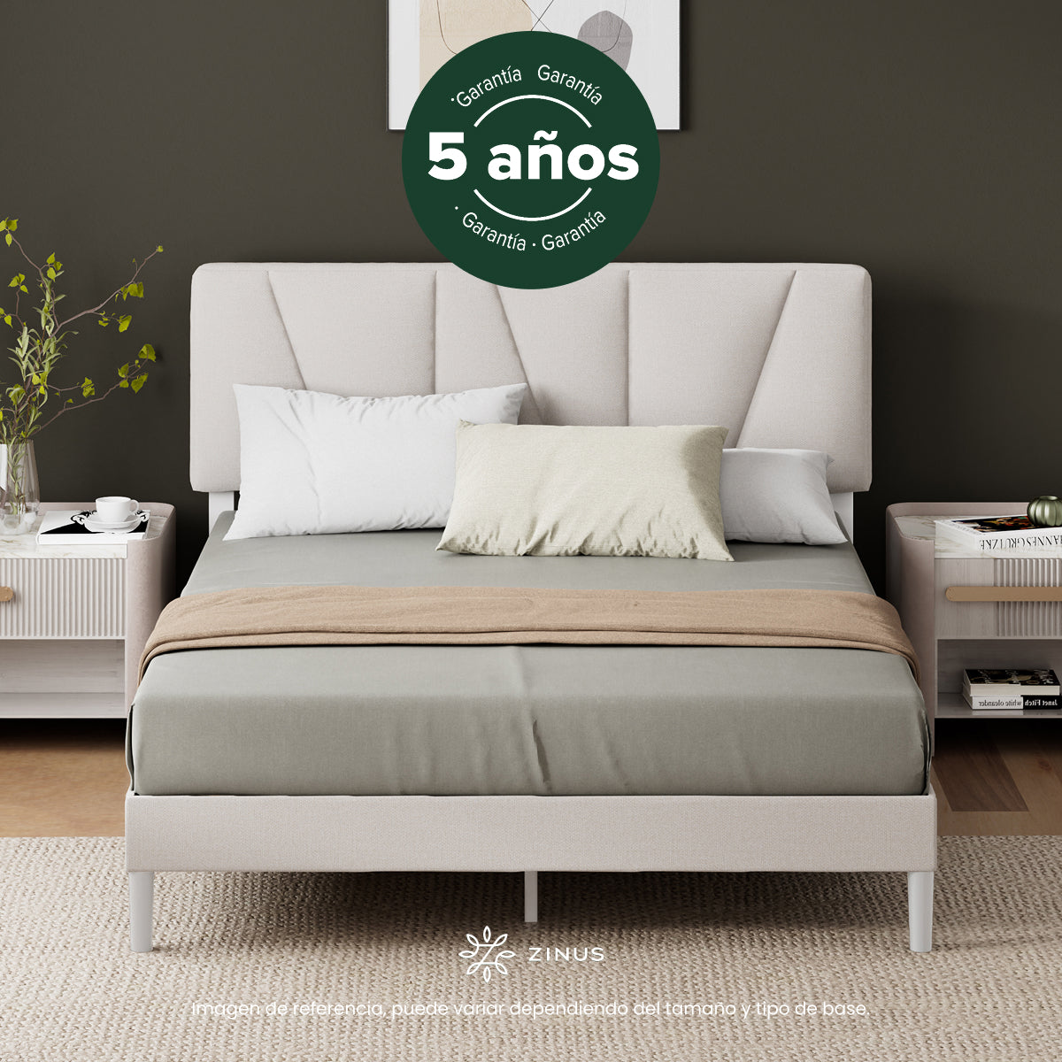 Base de cama con cabecera y tapizada, Fácil montaje | Maya