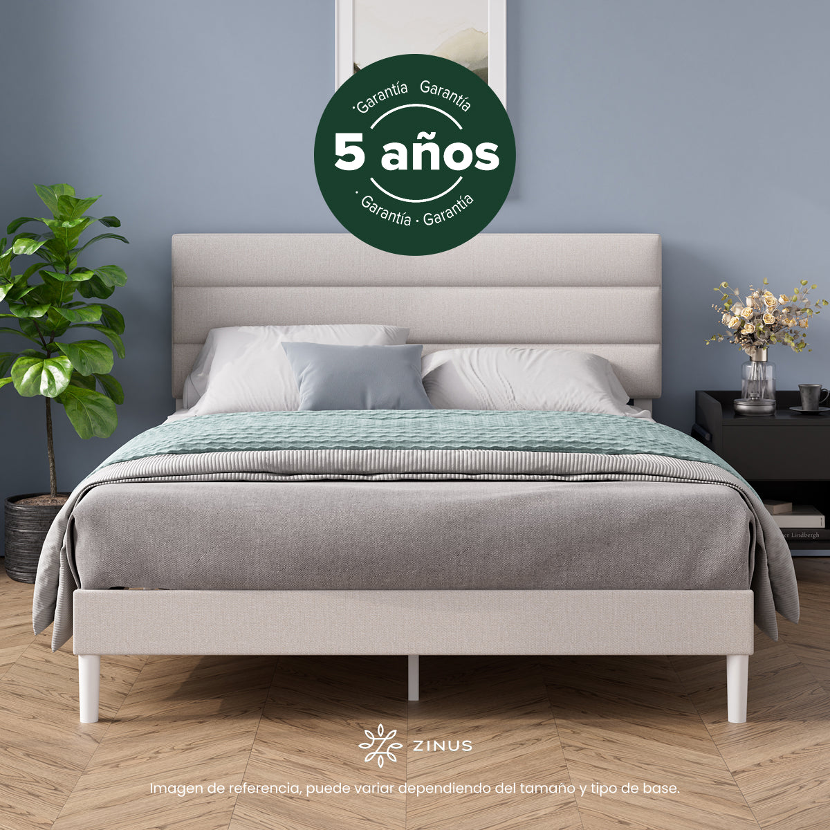 Base de cama con cabecera y tapizada, Fácil montaje | Piper