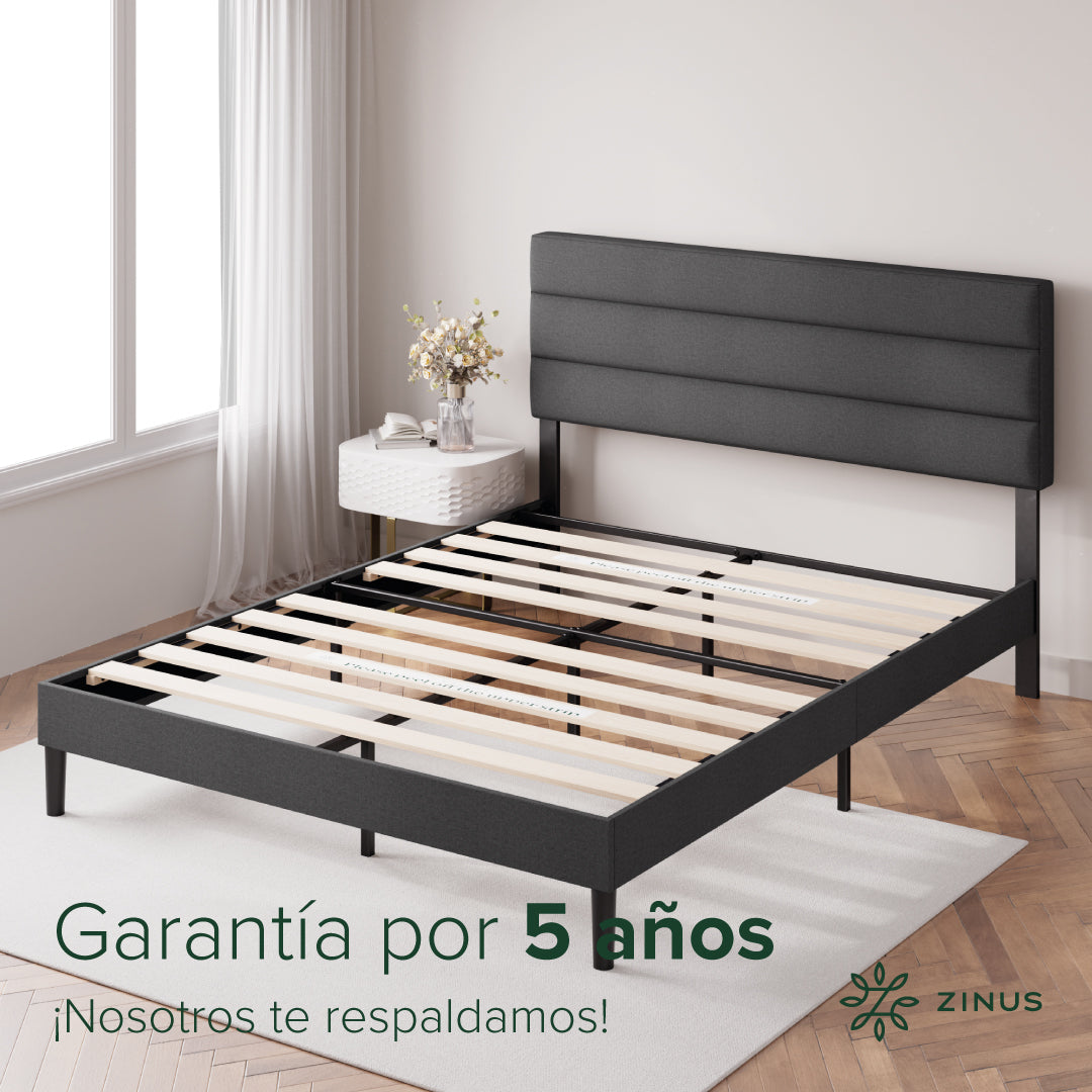 Zinus Piper | Base de cama con cabecera y tapizada, Fácil montaje