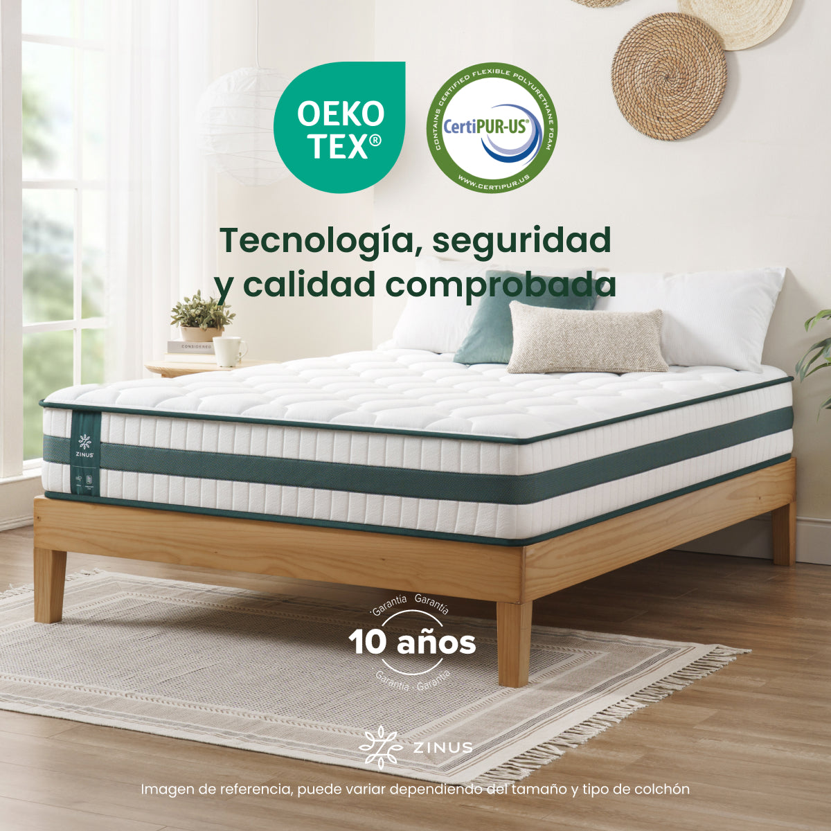 Zinus |  Cama Completa Base Piper + Colchón Comfort
