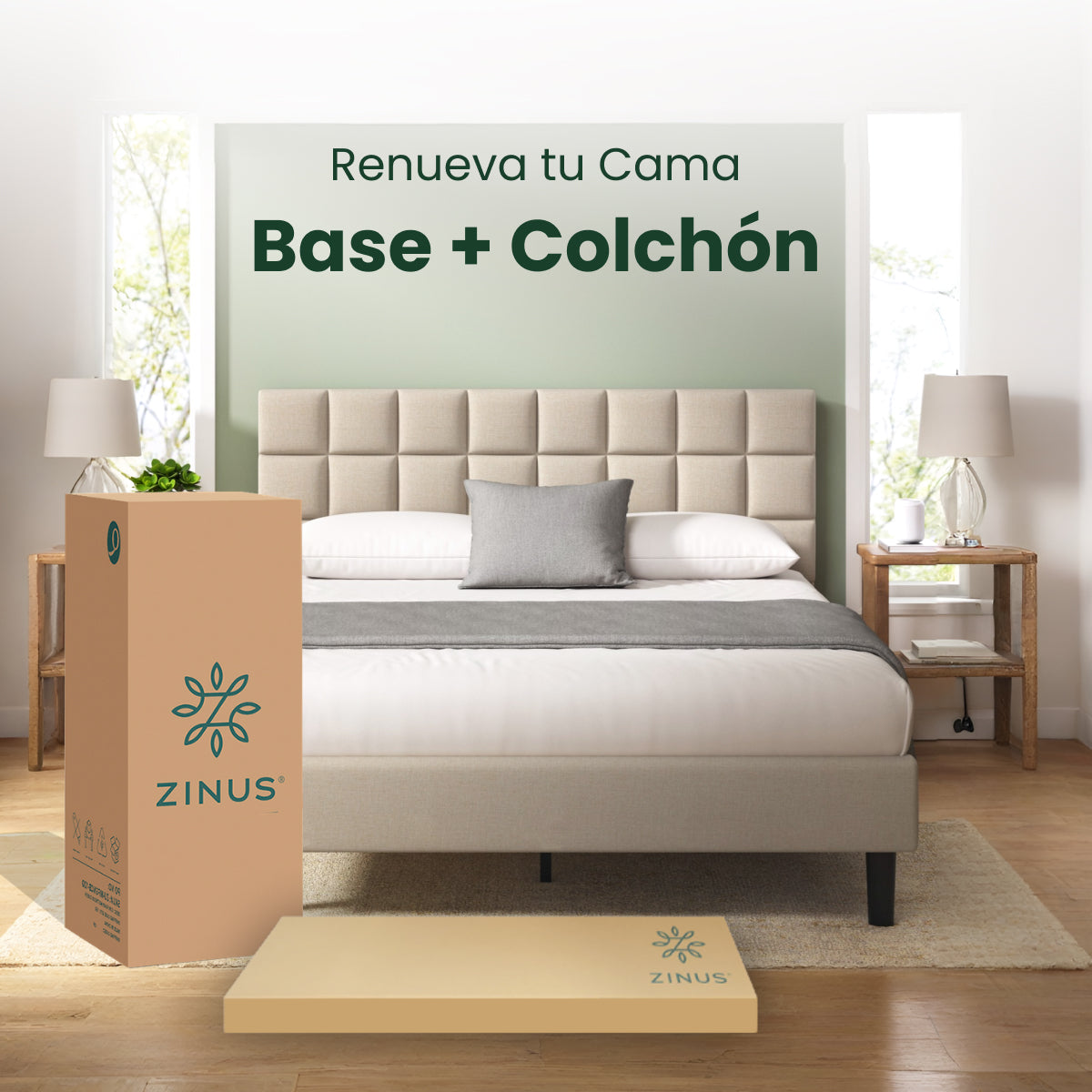 Zinus |  Cama Completa Base Leo + Colchón Comfort
