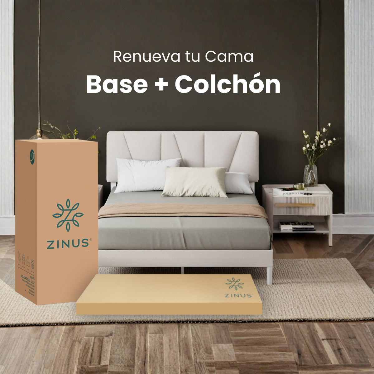 Zinus |  Cama Completa Base Maya + Colchón Deluxe