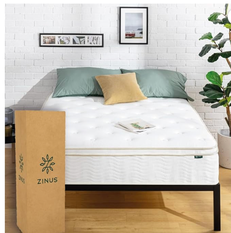 Zinus Eurotop | Colchón Individual Híbrido de Memory Foam con resortes Que ayudan a Alinear la Columna Vertebral y brindan sueño intenterrumpido