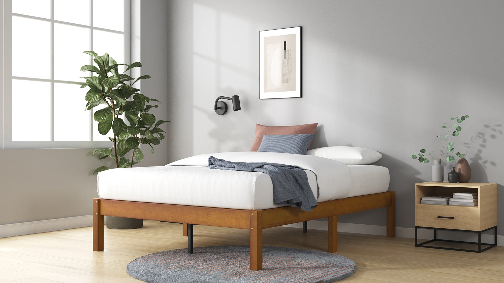Zinus |  Cama Completa Base Ellie + Colchón Comfort
